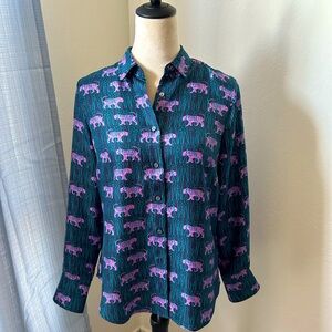 J Crew Collection Blouse Lucky Tiger - blue and purple - size small/size us 6
